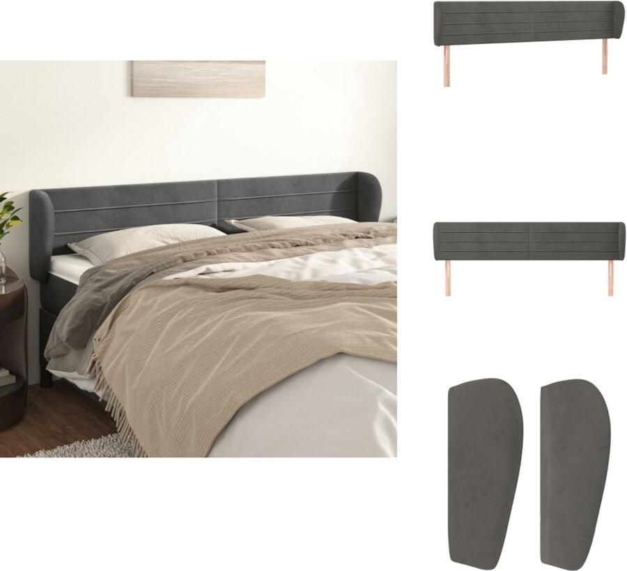 VidaXL Hoofdbord Hoofdborden Hoofdeinde Houten Hoofdbord met randen 163x23x78 88 cm fluweel donkergrijs - Foto 2