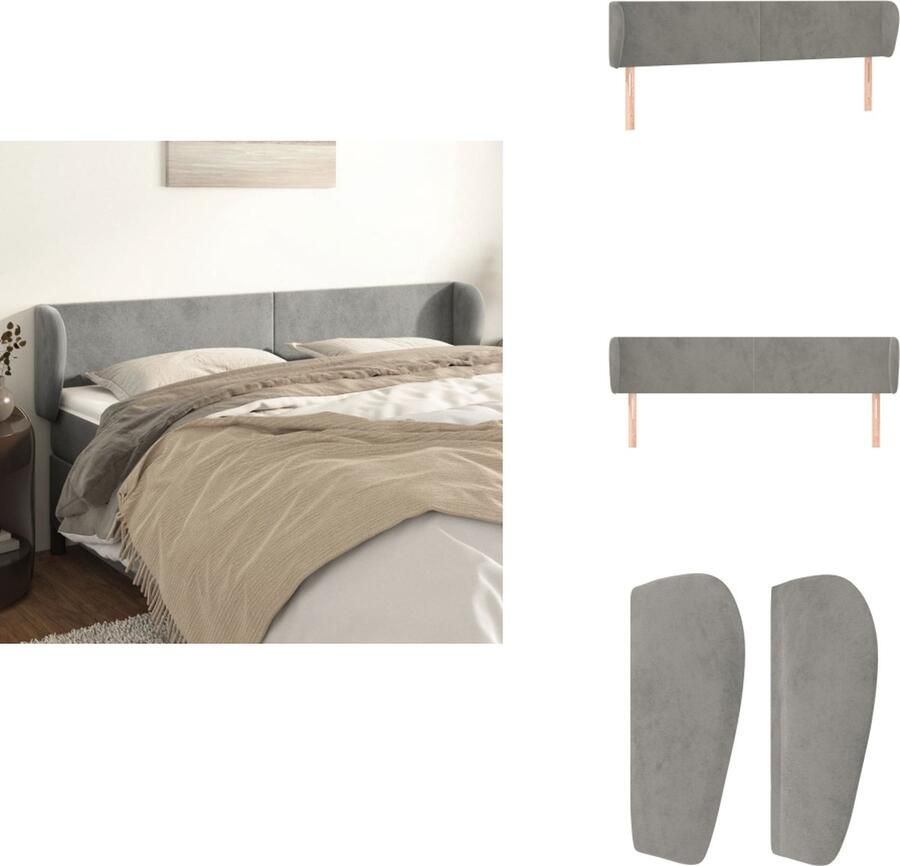 VidaXL Hoofdbord Hoofdeind Zacht fluweel Verstelbare hoogte Stevige poten Comfortabele ondersteuning Lichtgrijs 163 x 23 x 78 88 cm Bedonderdeel