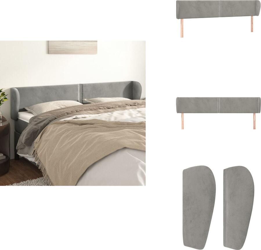 VidaXL Hoofdbord Hoofdborden Hoofdeinde Houten Hoofdbord met randen 163x23x78 88 cm fluweel lichtgrijs