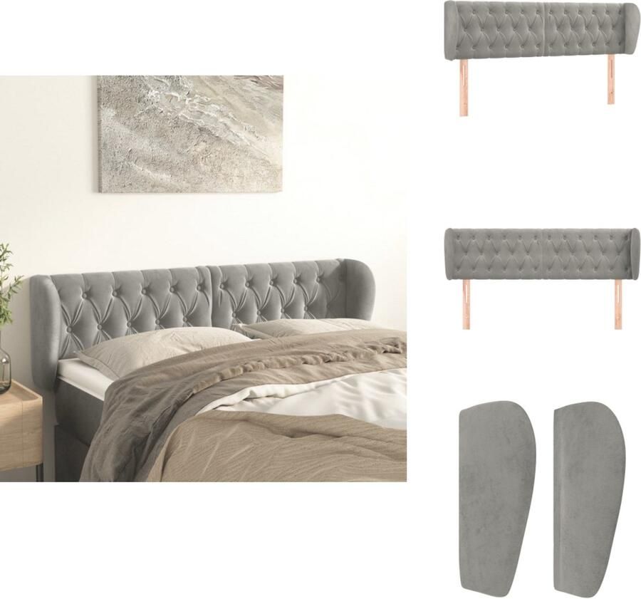 VidaXL Hoofdbord Hoofdeind Zacht fluweel Verstelbare hoogte Stevige poten Comfortabele ondersteuning Lichtgrijs 163 x 23 x 78 88 cm Bedonderdeel - Foto 2
