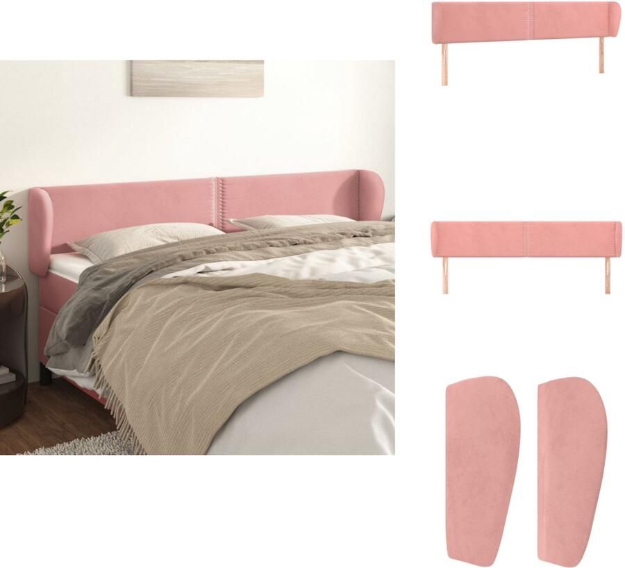 VidaXL Hoofdbord Hoofdeind en Rand 163x23x78 88cm Roze Fluweel Met Verstelbare Hoogte Stevige Poten Bedonderdeel
