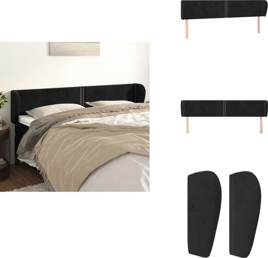 VidaXL Hoofdbord Hoofdeind + 2 rand Zacht fluweel Stevige houten poten Verstelbare hoogte Comfortabele ondersteuning Bedonderdeel