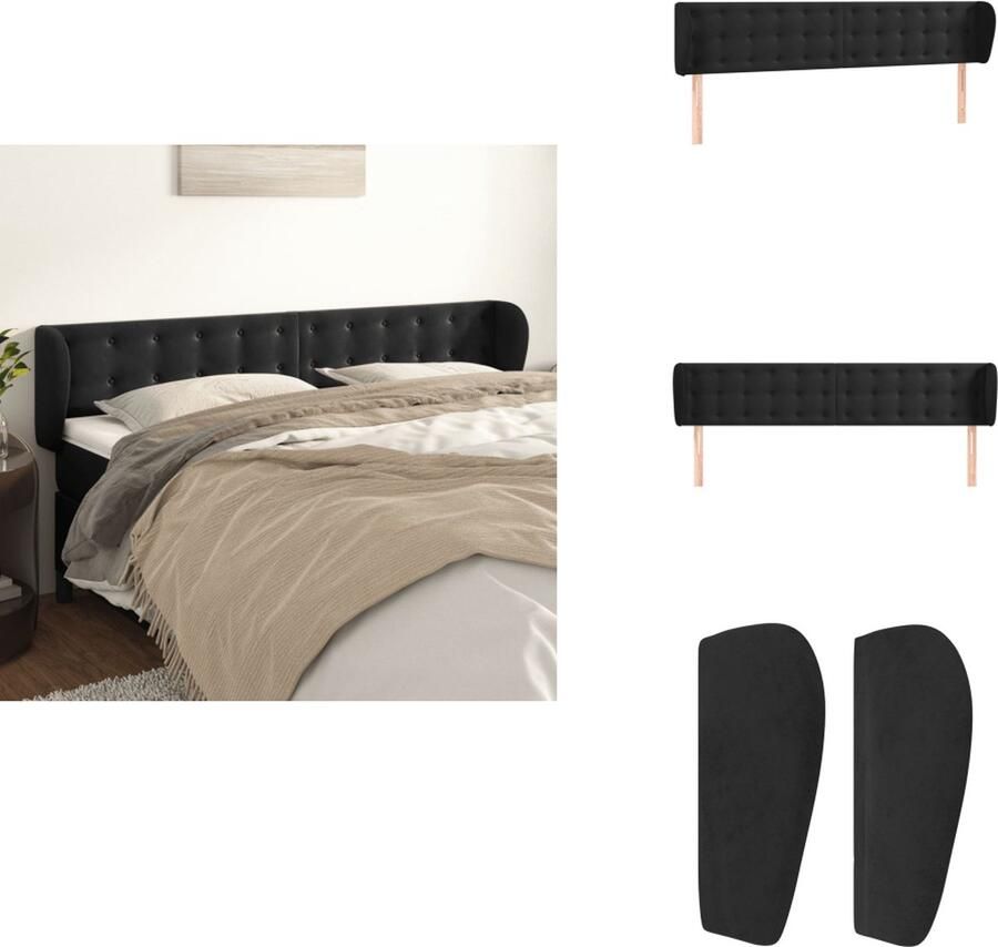 VidaXL Hoofdbord Hoofdborden Hoofdeinde Houten Hoofdbord met randen 163x23x78 88 cm fluweel zwart