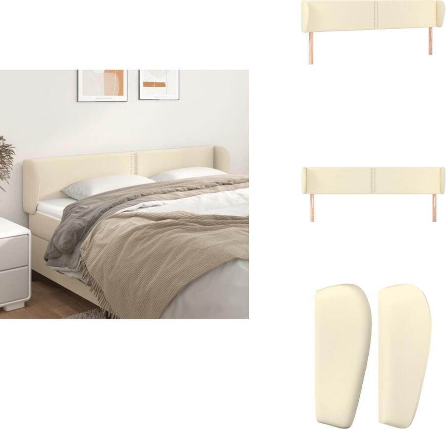 VidaXL Hoofdbord Hoofdborden Hoofdeinde Houten Hoofdbord met randen 163x23x78 88 cm kunstleer crèmekleurig