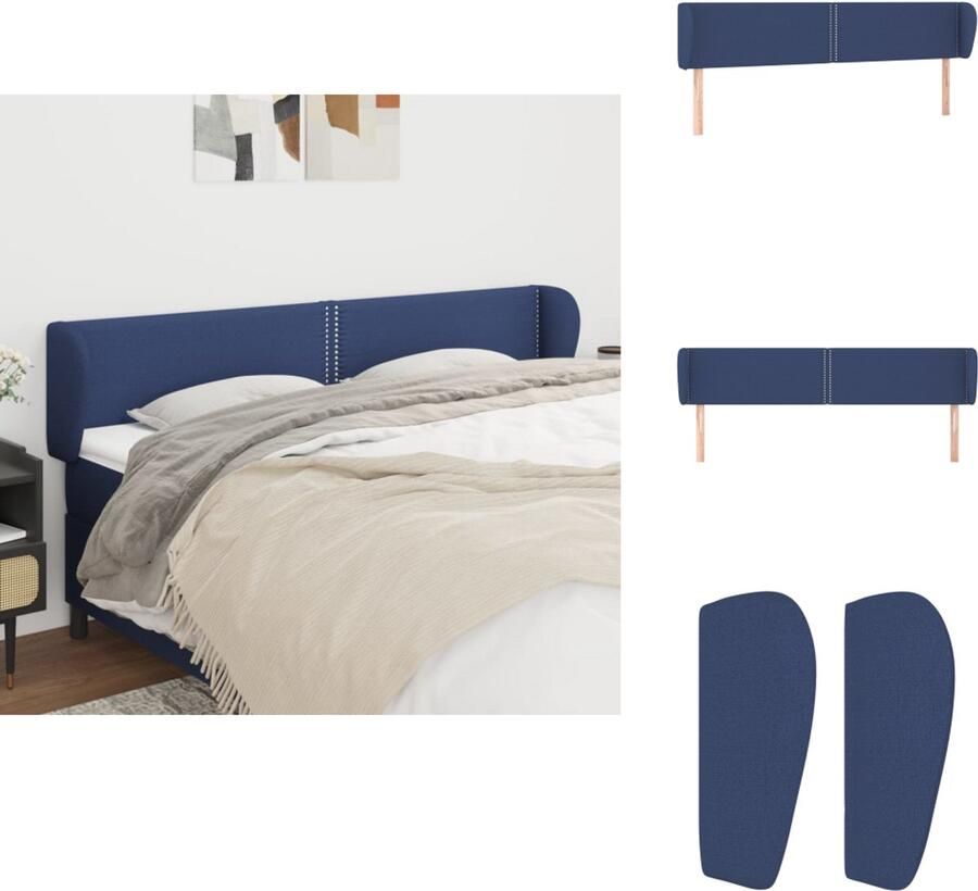 VidaXL Hoofdbord Hoofdborden Hoofdeinde Houten Hoofdbord met randen 163x23x78 88 cm stof blauw