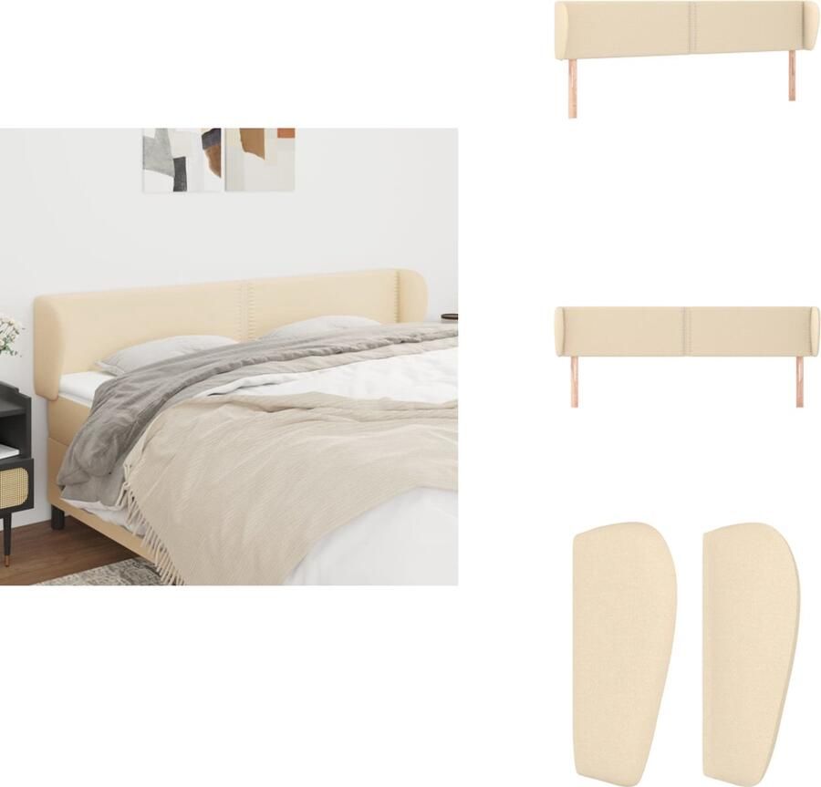VidaXL Hoofdbord Hoofdborden Hoofdeinde Houten Hoofdbord met randen 163x23x78 88 cm stof crèmekleurig