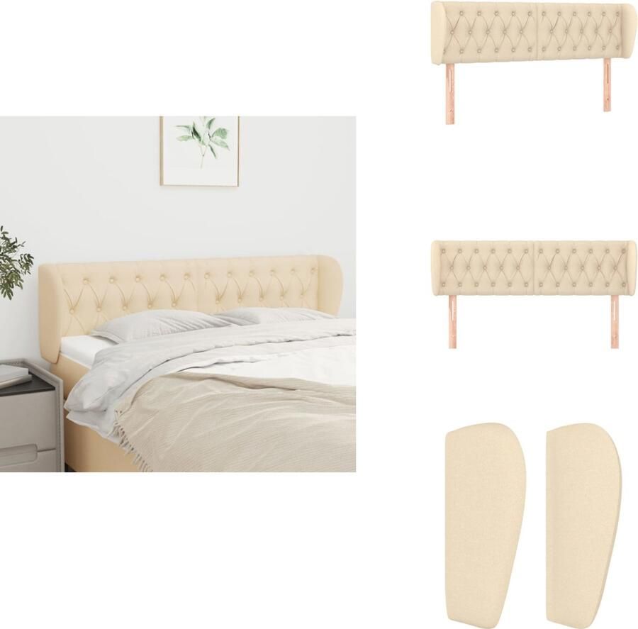 VidaXL Hoofdbord Hoofdborden Hoofdeinde Houten Hoofdbord met randen 163x23x78 88 cm stof crèmekleurig