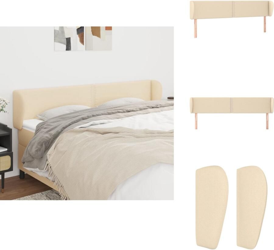 VidaXL Hoofdbord Hoofdborden Hoofdeinde Houten Hoofdbord met randen 163x23x78 88 cm stof crèmekleurig - Foto 2