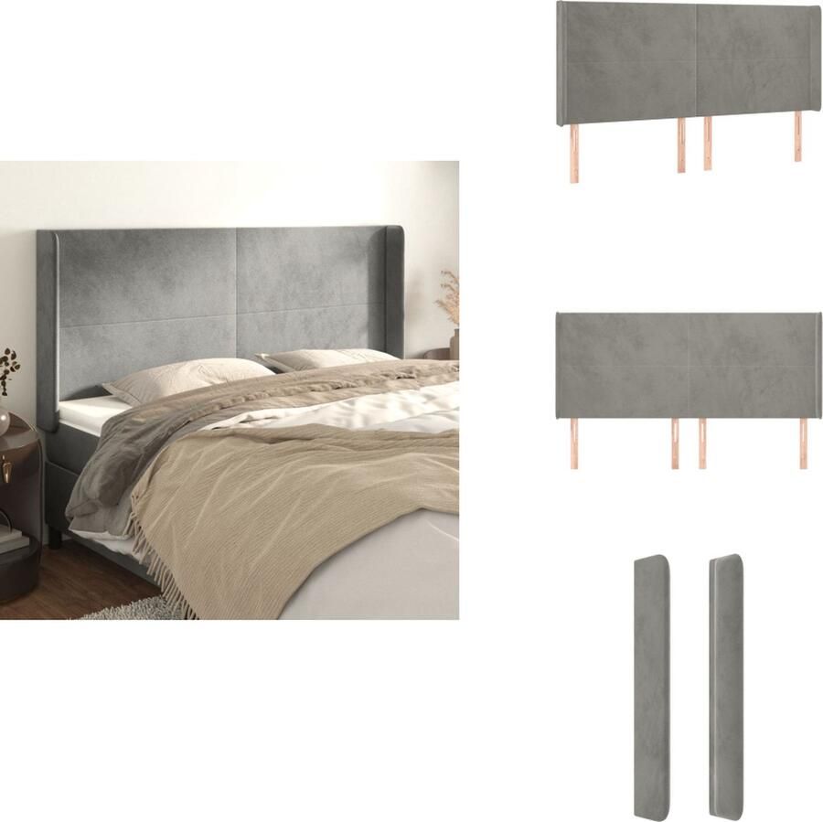 VidaXL Hoofdbord Hoofdborden Hoofdeinde Houten Hoofdbord met randen 183x16x118 128 cm fluweel lichtgrijs