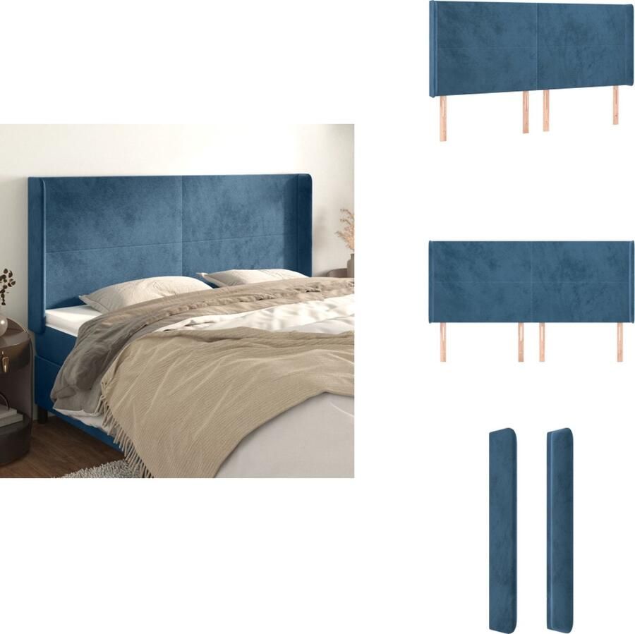 VidaXL Hoofdbord Hoofdborden Hoofdeinde Houten Hoofdbord met randen 183x16x118 128 cm fluweel donkerblauw