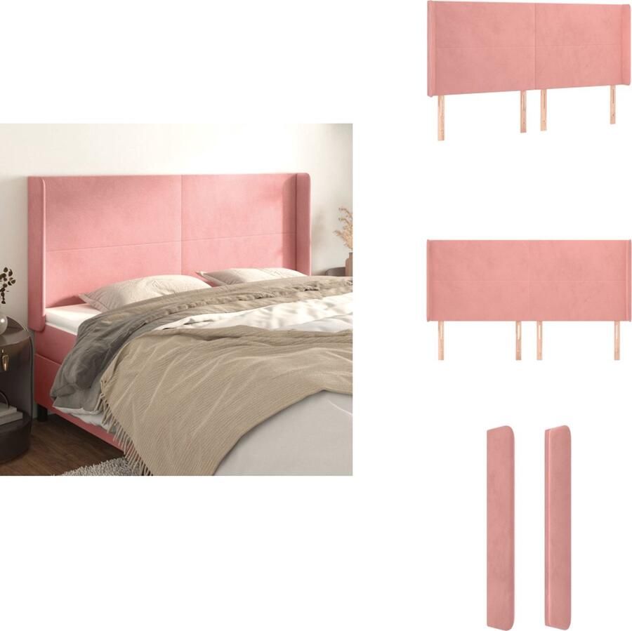 VidaXL Hoofdbord Hoofdborden Hoofdeinde Houten Hoofdbord met randen 183x16x118 128 cm fluweel roze