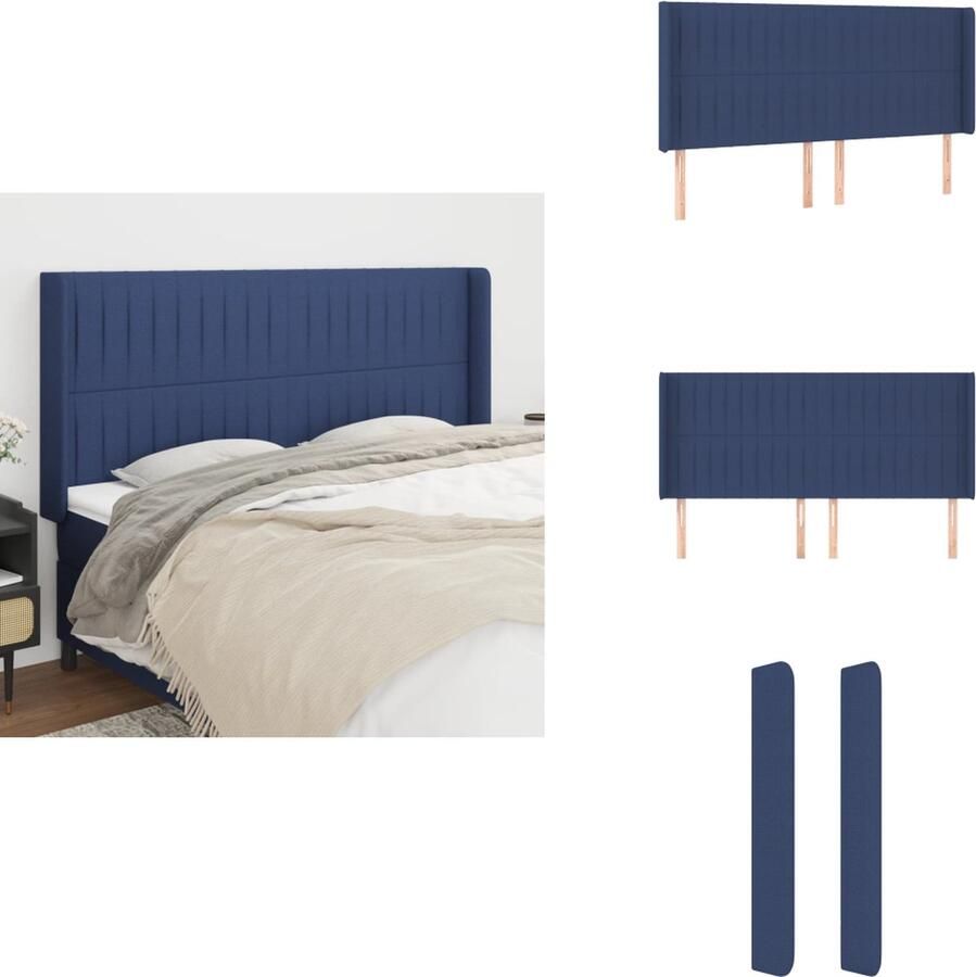 VidaXL Hoofdbord Hoofdborden Hoofdeinde Houten Hoofdbord met randen 183x16x118 128 cm stof blauw