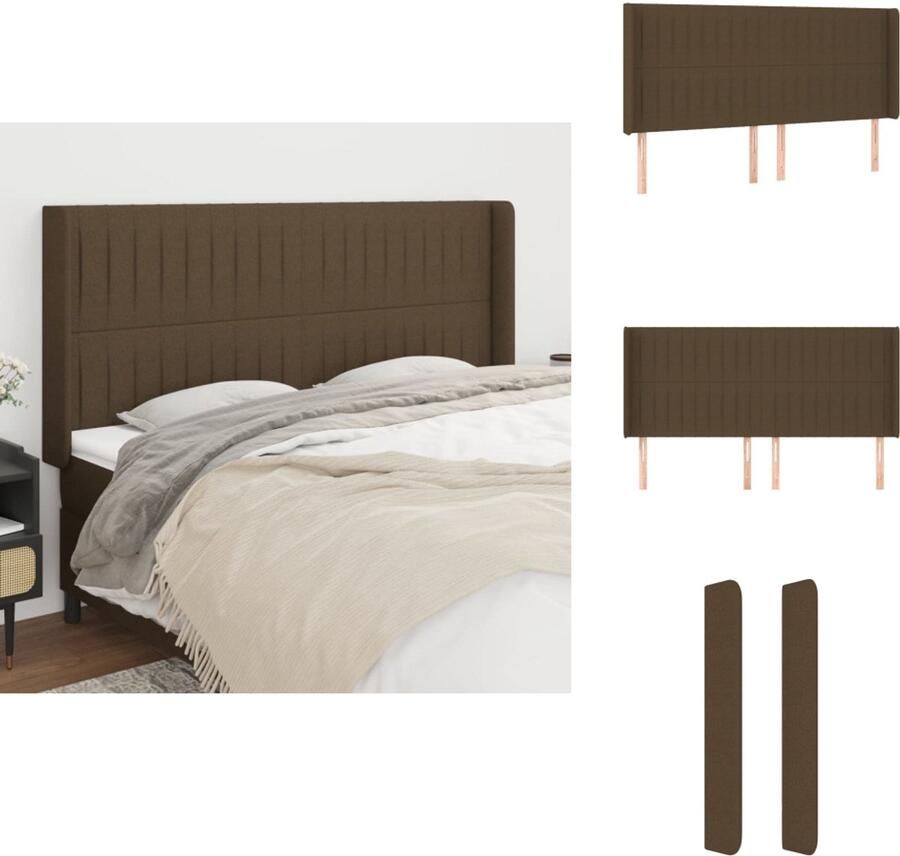 VidaXL Hoofdbord Hoofdborden Hoofdeinde Houten Hoofdbord met randen 183x16x118 128 cm stof donkerbruin