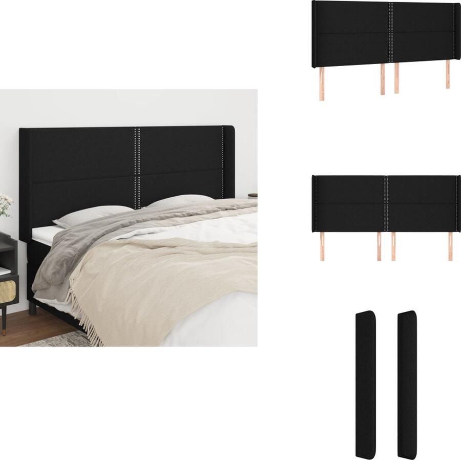 VidaXL Hoofdbord Hoofdborden Hoofdeinde Houten Hoofdbord met randen 183x16x118 128 cm stof zwart