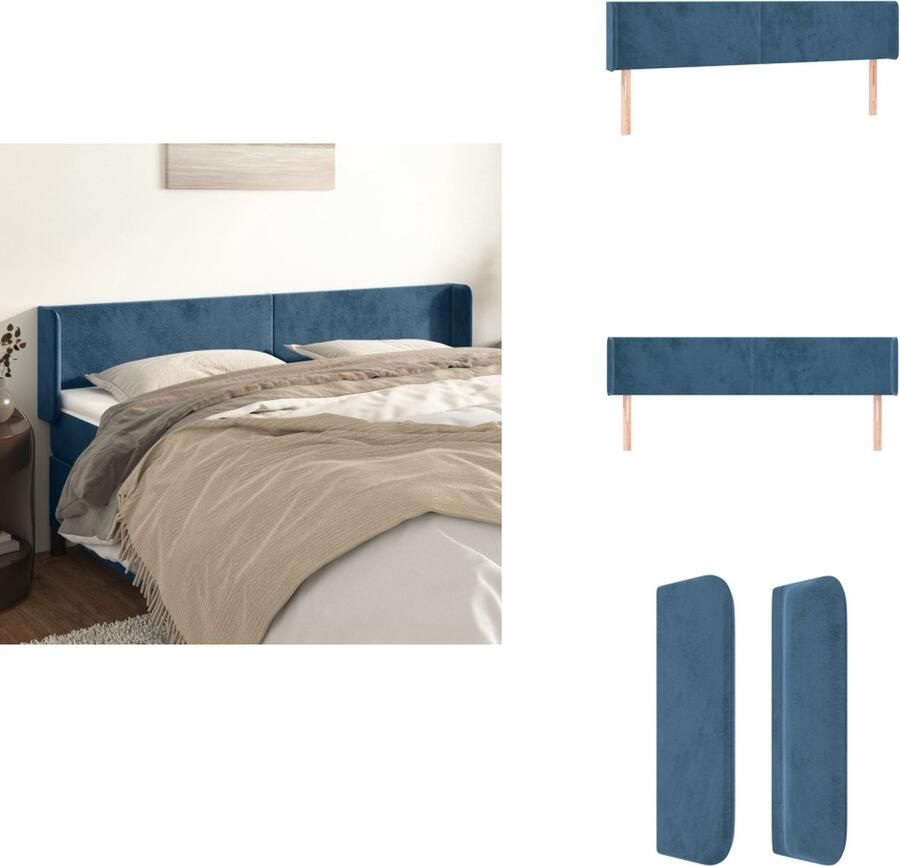 VidaXL Hoofdbord Hoofdborden Hoofdeinde Houten Hoofdbord met randen 183x16x78 88 cm fluweel donkerblauw