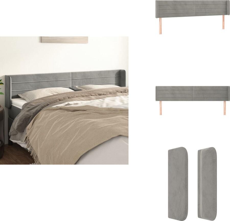 VidaXL Hoofdbord Hoofdborden Hoofdeinde Houten Hoofdbord met randen 183x16x78 88 cm fluweel lichtgrijs