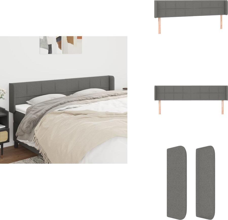 VidaXL Hoofdbord Hoofdborden Hoofdeinde Houten Hoofdbord met randen 183x16x78 88 cm stof donkergrijs