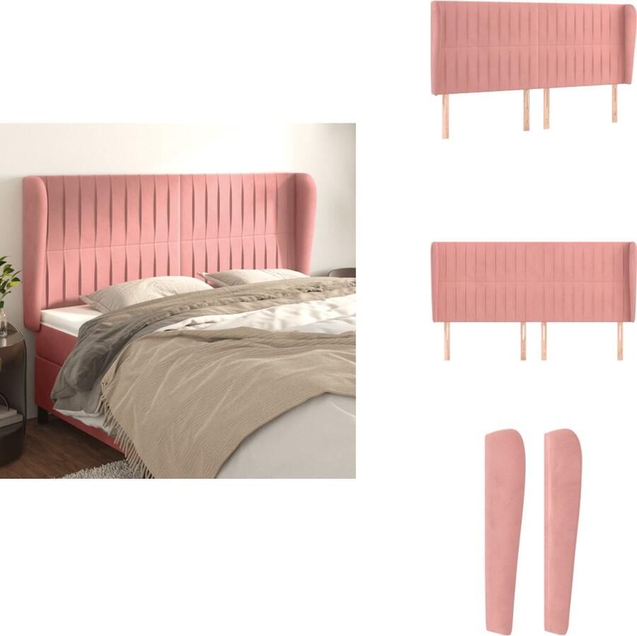 VidaXL Hoofdbord Hoofdborden Hoofdeinde Houten Hoofdbord met randen 183x23x118 128 cm fluweel roze