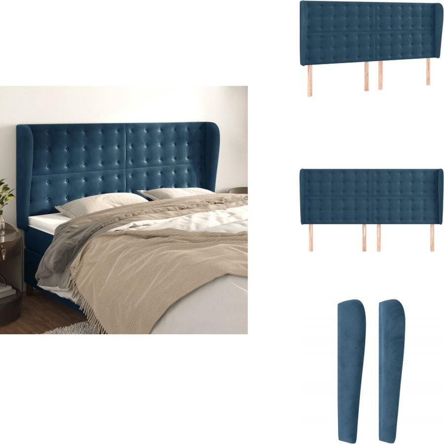 VidaXL Hoofdbord Hoofdborden Hoofdeinde Houten Hoofdbord met randen 183x23x118 128 cm fluweel donkerblauw