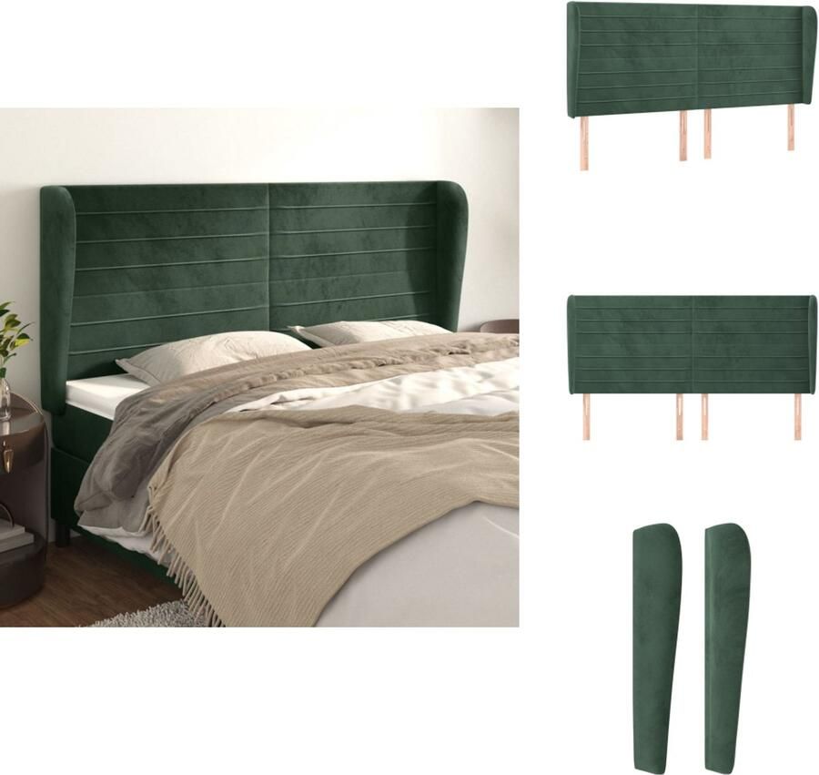 VidaXL Hoofdbord Hoofdborden Hoofdeinde Houten Hoofdbord met randen 183x23x118 128 cm fluweel donkergroen