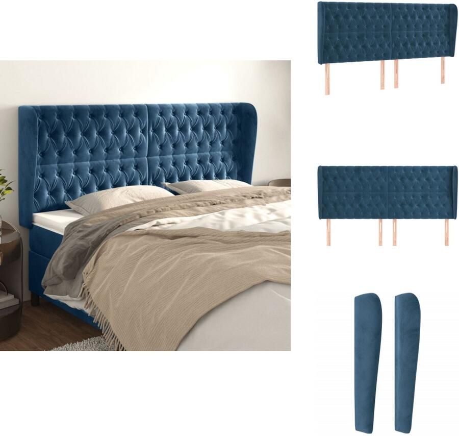 VidaXL Hoofdbord Hoofdborden Hoofdeinde Houten Hoofdbord met randen 183x23x118 128 cm fluweel donkerblauw