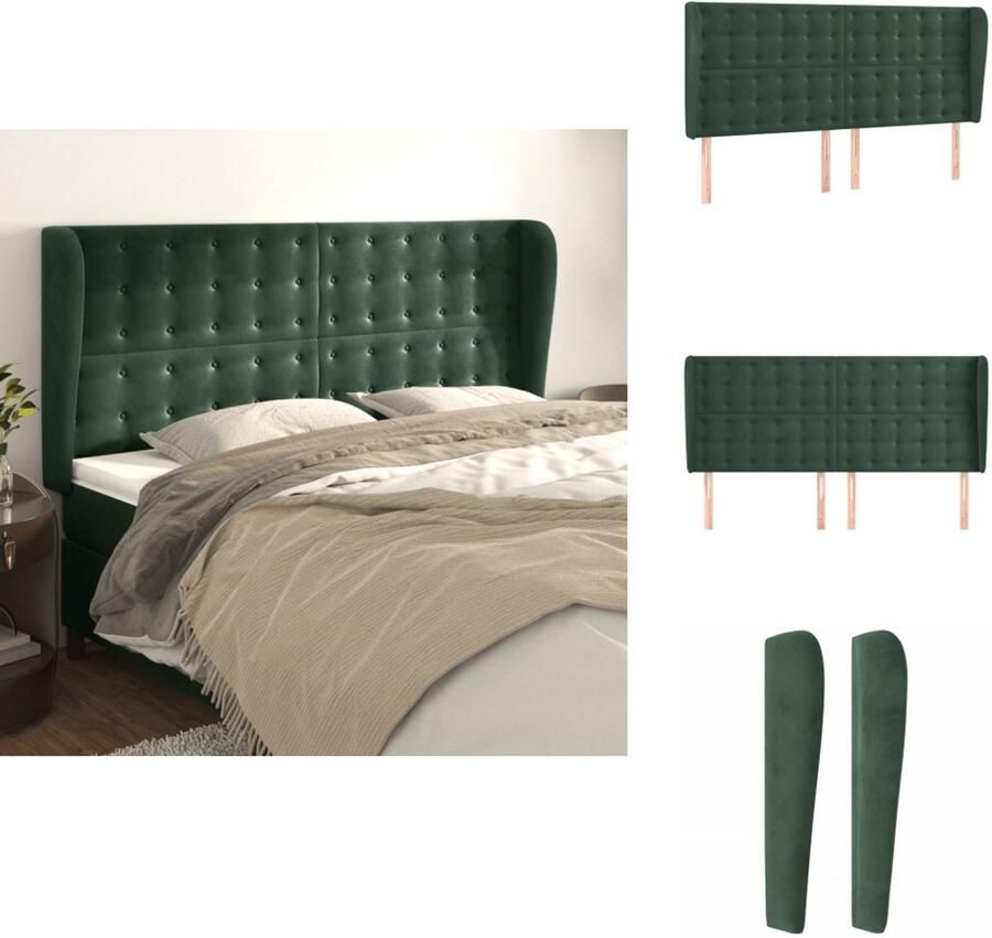 VidaXL Hoofdbord Hoofdborden Hoofdeinde Houten Hoofdbord met randen 183x23x118 128 cm fluweel donkergroen