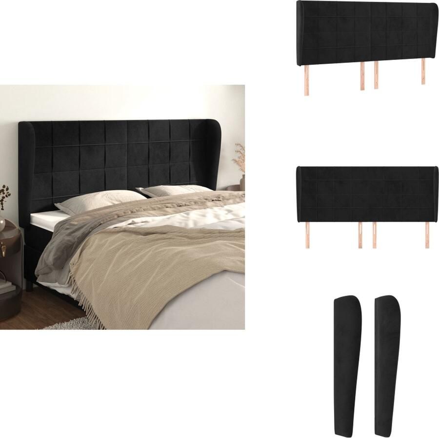 VidaXL Hoofdbord Hoofdborden Hoofdeinde Houten Hoofdbord met randen 183x23x118 128 cm fluweel zwart