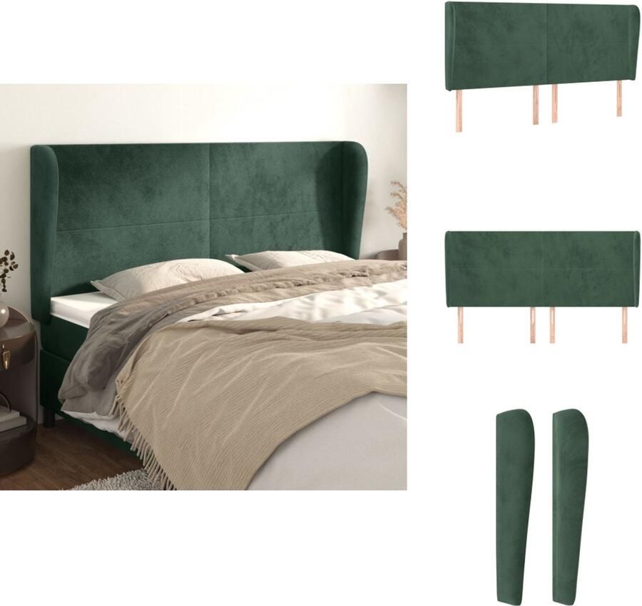 VidaXL Hoofdbord Hoofdborden Hoofdeinde Houten Hoofdbord met randen 183x23x118 128 cm fluweel donkergroen