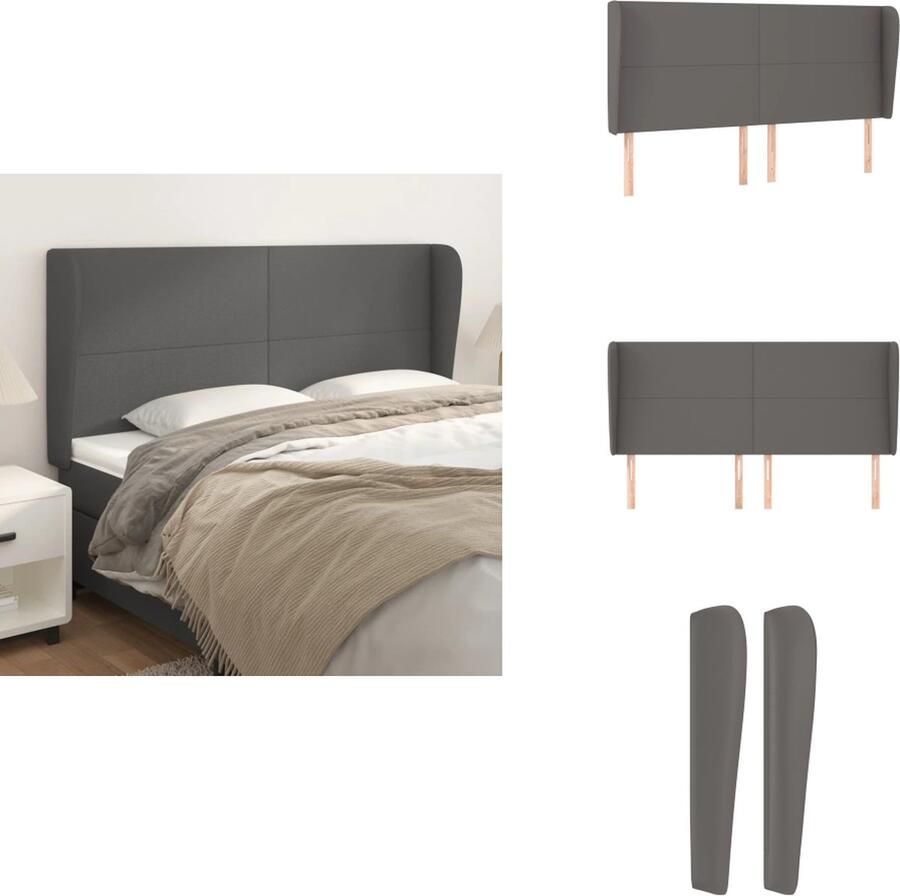 VidaXL Hoofdbord Hoofdborden Hoofdeinde Houten Hoofdbord met randen 183x23x118 128 cm kunstleer grijs