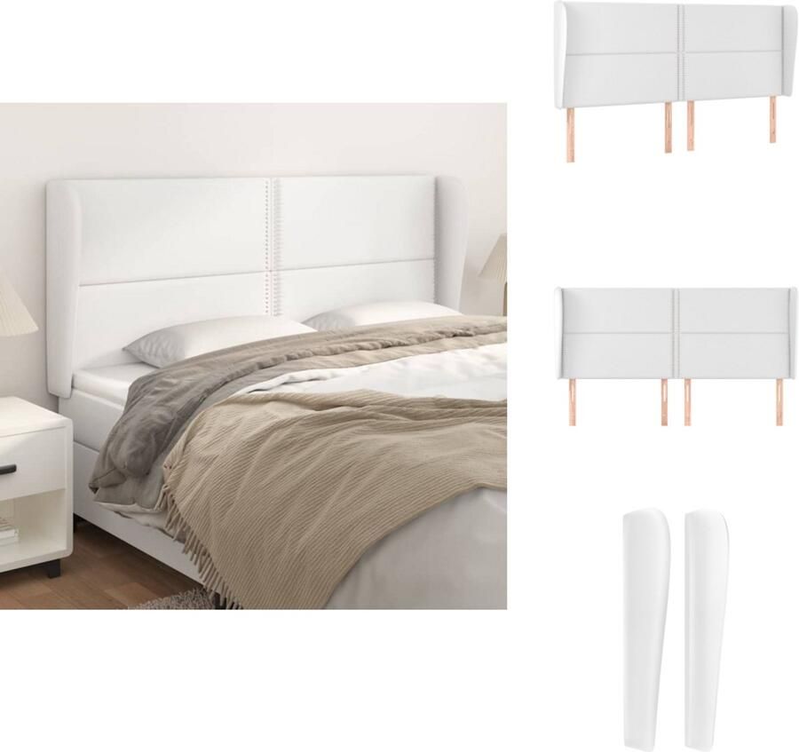 VidaXL Hoofdbord Hoofdborden Hoofdeinde Houten Hoofdbord met randen 183x23x118 128 cm kunstleer wit