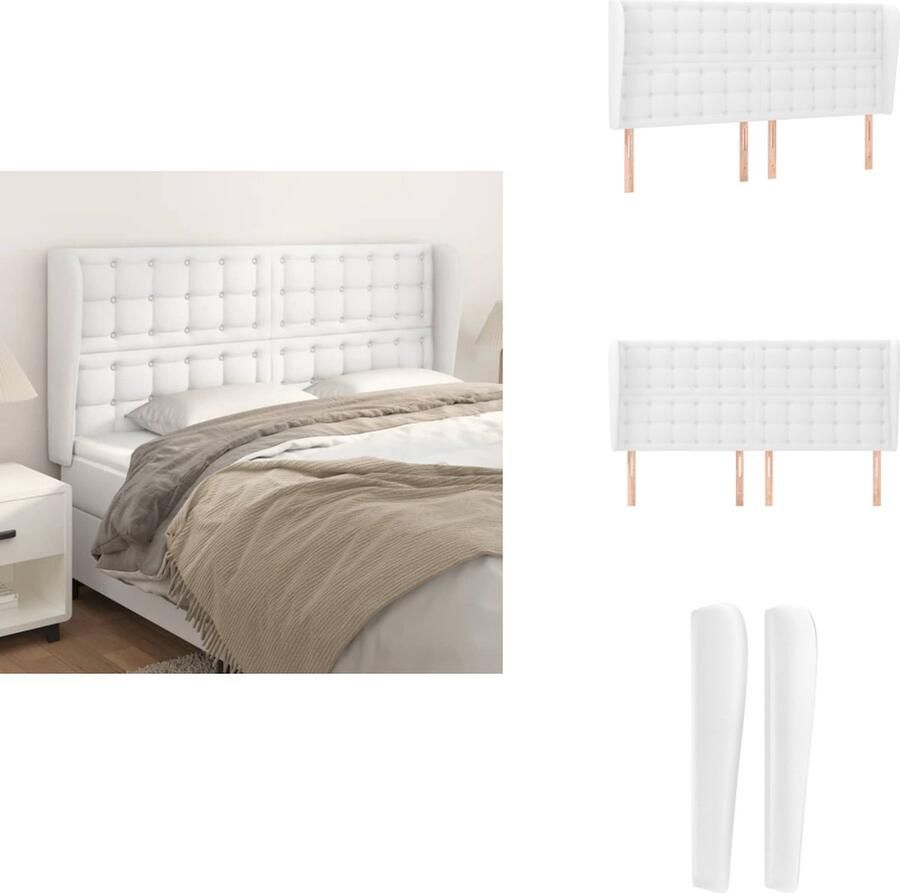 VidaXL Hoofdbord Hoofdborden Hoofdeinde Houten Hoofdbord met randen 183x23x118 128 cm kunstleer wit