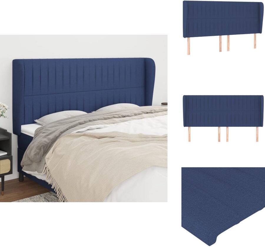 VidaXL Hoofdbord Hoofdborden Hoofdeinde Houten Hoofdbord met randen 183x23x118 128 cm stof blauw - Foto 2