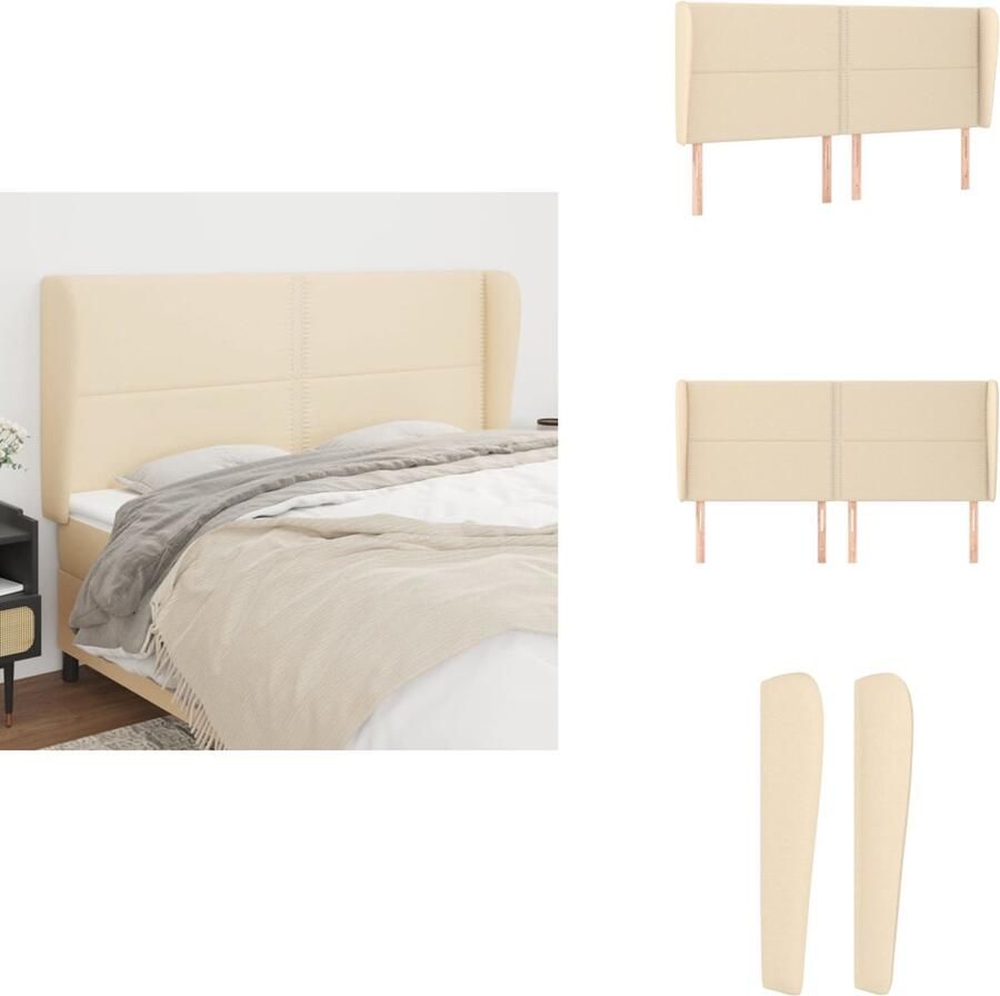 VidaXL Hoofdbord Hoofdborden Hoofdeinde Houten Hoofdbord met randen 183x23x118 128 cm stof crèmekleurig