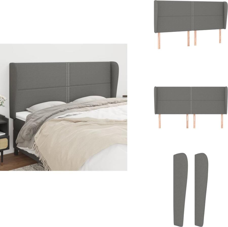 VidaXL Hoofdbord Hoofdborden Hoofdeinde Houten Hoofdbord met randen 183x23x118 128 cm stof donkergrijs