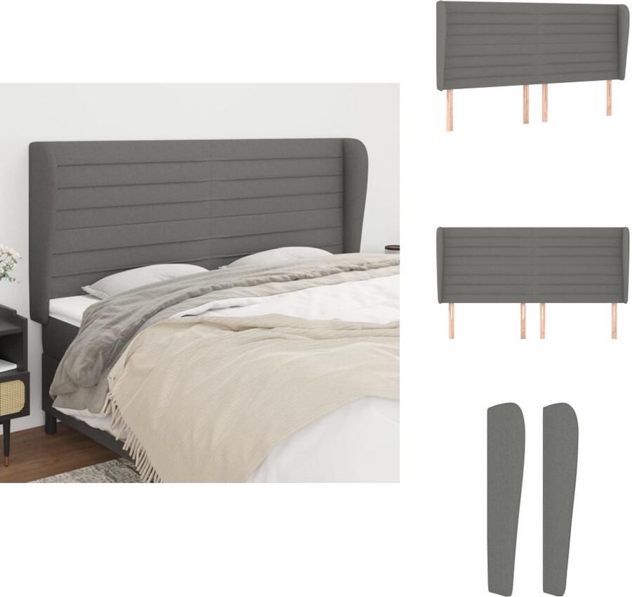 VidaXL Hoofdbord Hoofdborden Hoofdeinde Houten Hoofdbord met randen 183x23x118 128 cm stof donkergrijs