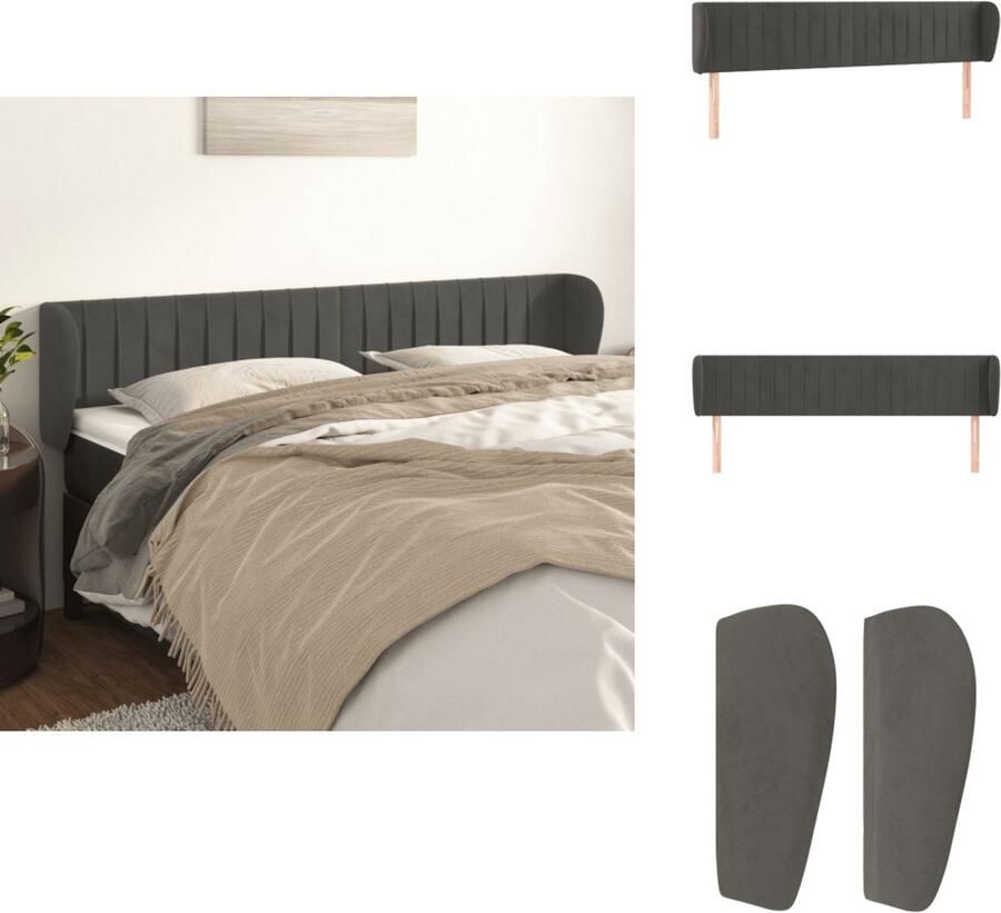 VidaXL Hoofdbord Hoofdborden Hoofdeinde Houten Hoofdbord met randen 183x23x78 88 cm fluweel donkergrijs