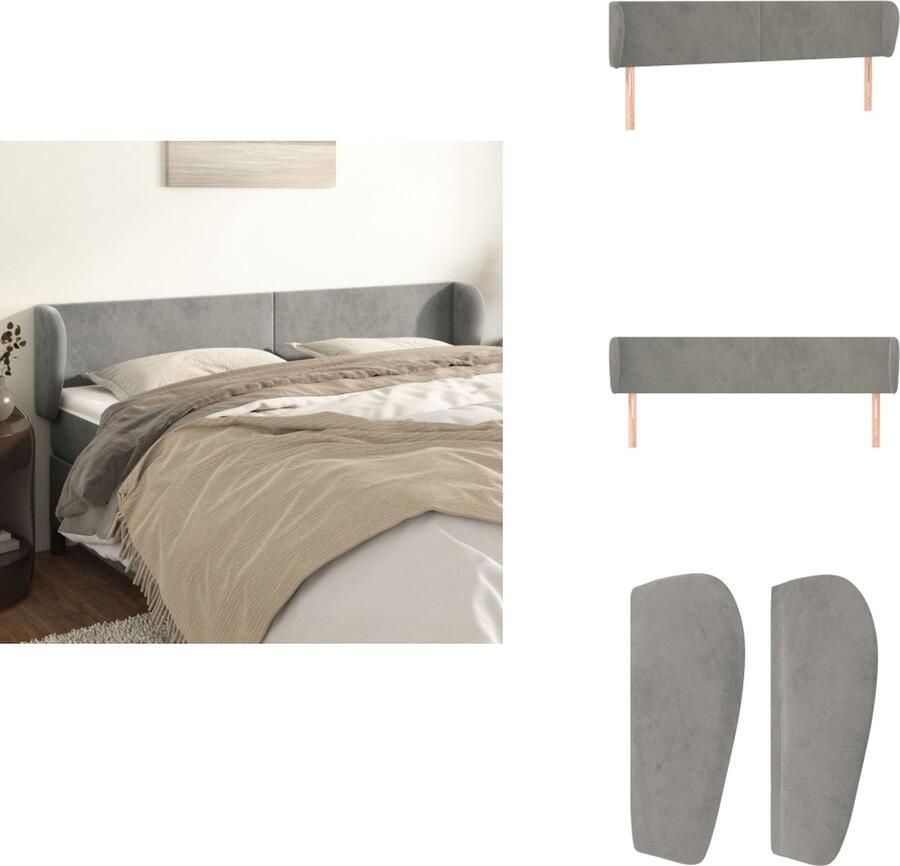 VidaXL Hoofdbord Klassiek Lichtgrijs 183x23x78 88 cm Fluweel Stevige poten Verstelbare hoogte Comfortabele ondersteuning Bedonderdeel