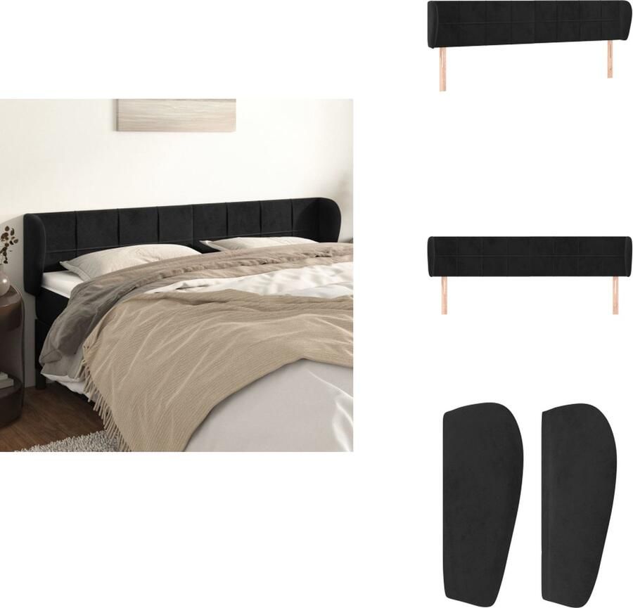 VidaXL Hoofdbord Hoofdborden Hoofdeinde Houten Hoofdbord met randen 183x23x78 88 cm fluweel zwart