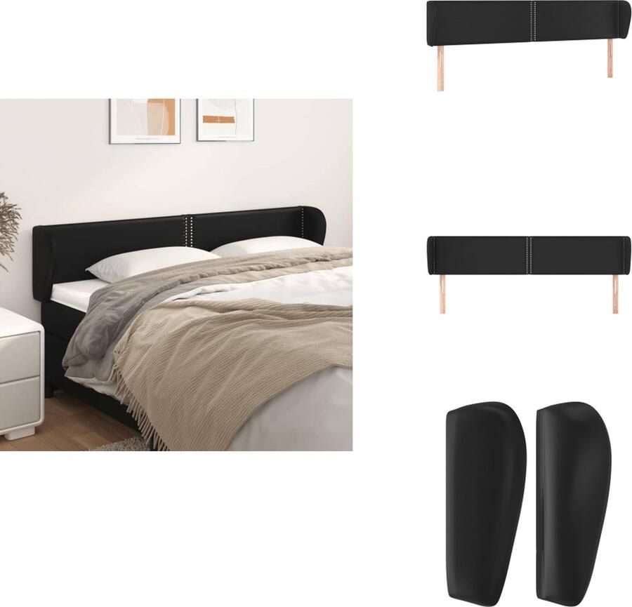 VidaXL Hoofdbord Hoofdborden Hoofdeinde Houten Hoofdbord met randen 183x23x78 88 cm kunstleer zwart