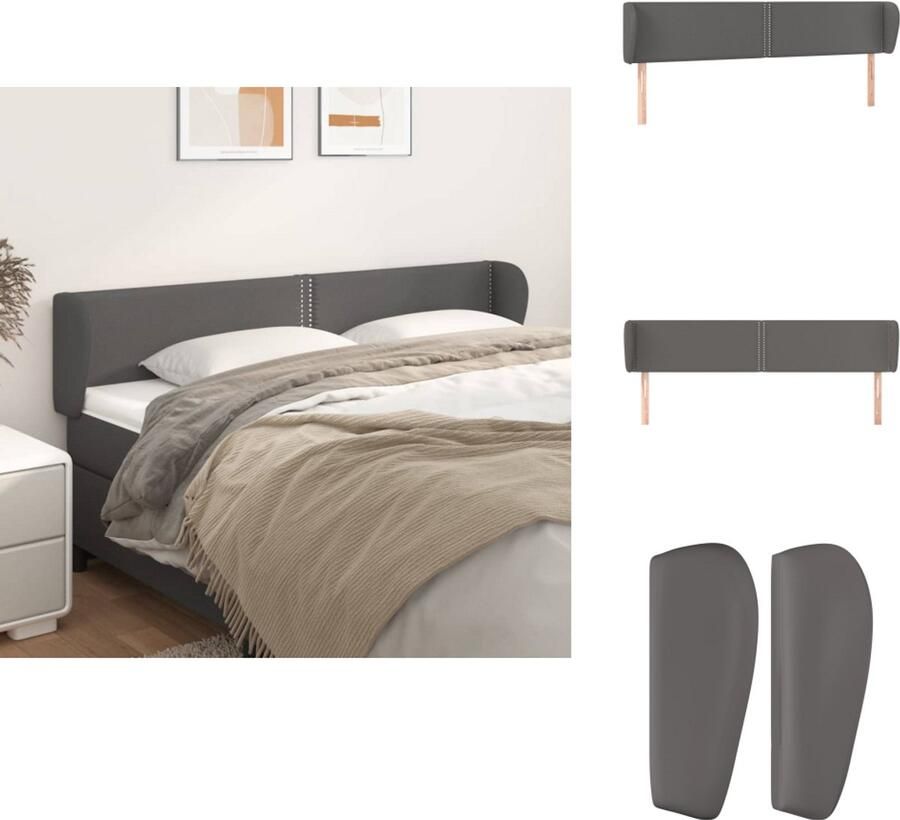 VidaXL Hoofdbord Hoofdborden Hoofdeinde Houten Hoofdbord met randen 203x23x78 88 cm kunstleer grijs - Foto 1