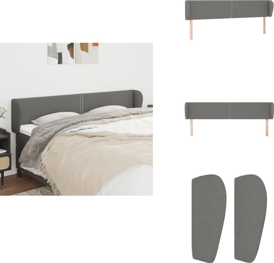 VidaXL Hoofdbord Hoofdborden Hoofdeinde Houten Hoofdbord met randen 183x23x78 88 cm stof donkergrijs