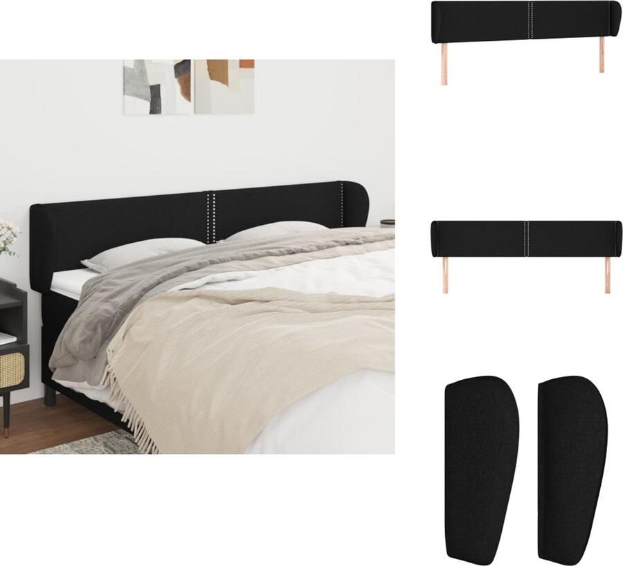 VidaXL Hoofdbord met randen 183x23x78 88 cm stof zwart