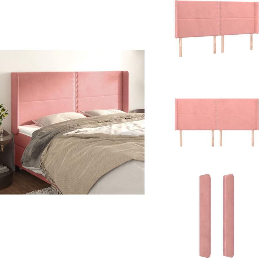 VidaXL Hoofdbord Rozew Fluweel Verstelbare Hoogte Stevige Poten Comfortabele Ondersteuning 203x16x118 128 cm Bedonderdeel