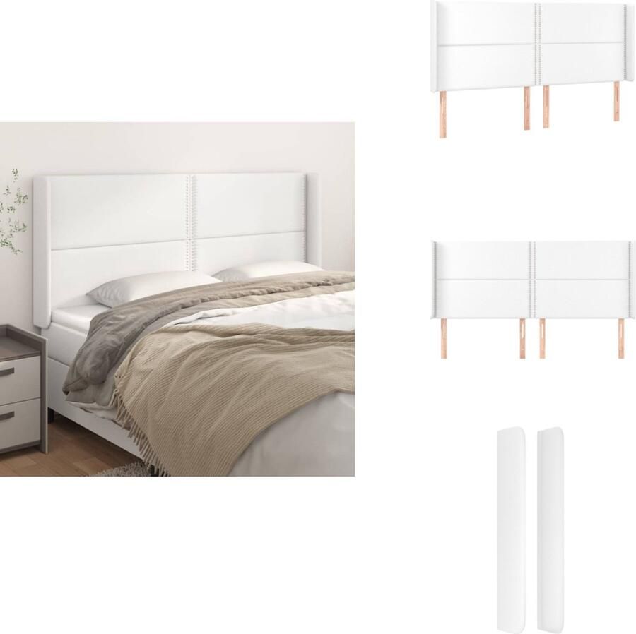 VidaXL Hoofdbord Hoofdborden Hoofdeinde Houten Hoofdbord met randen 203x16x118 128 cm kunstleer wit