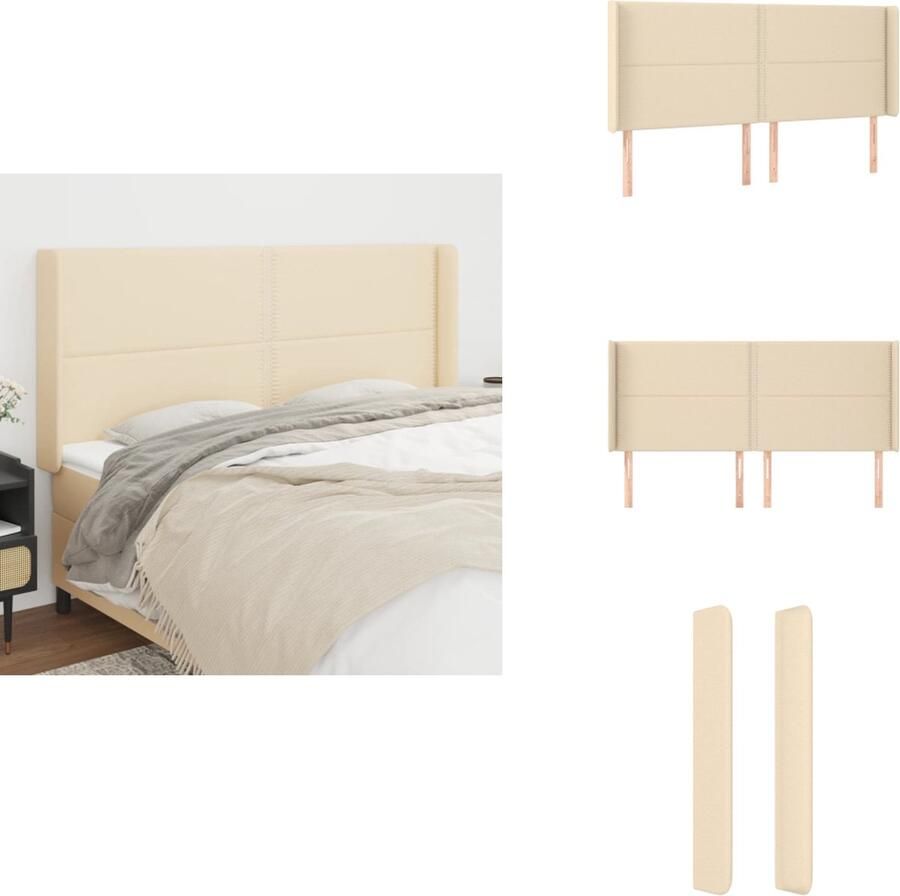 VidaXL Hoofdbord Hoofdborden Hoofdeinde Houten Hoofdbord met randen 203x16x118 128 cm stof crèmekleurig