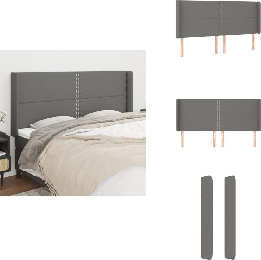 The Living Store Hoofdeind donkergrijs stof 203x16x118 128 cm verstelbare hoogte Hoofd Bord Bedhoofdbord Hoofdkussen Slaapcomfort Luxe Bed