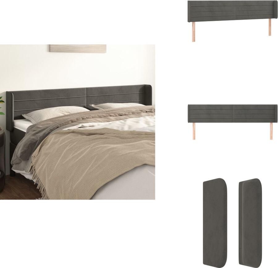 VidaXL Hoofdbord Hoofdborden Hoofdeinde Houten Hoofdbord met randen 203x16x78 88 cm fluweel donkergrijs