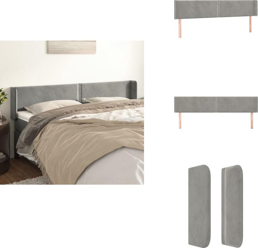 VidaXL Klassiek Hoofdbord Fluweel Stevige poten Verstelbare hoogte Comfortabele ondersteuning Lichtgrijs 203 x 16 x 78 88 cm Bedonderdeel - Foto 1