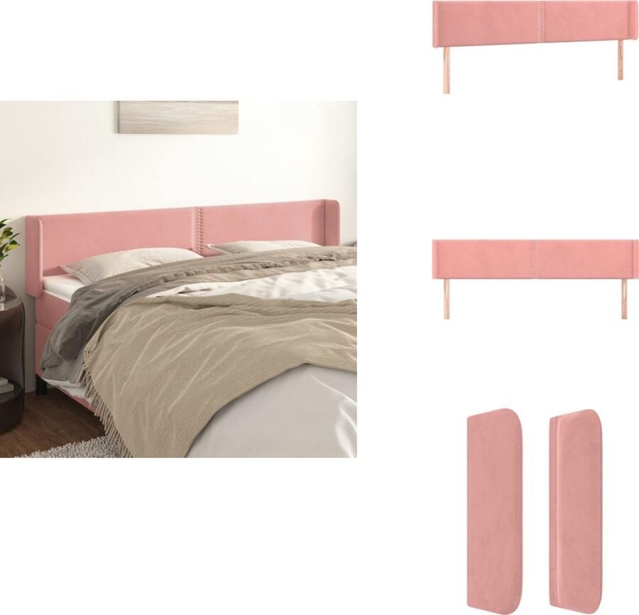VidaXL Hoofdeind Hoofdbord 203 x 16 x 78 88 cm Zacht fluweel Stevige houten poten Verstelbare hoogte Comfortabele ondersteuning Roze 100% polyester Massief larikshout 1x hoofdeind 2x rand Bedonderdeel - Foto 2