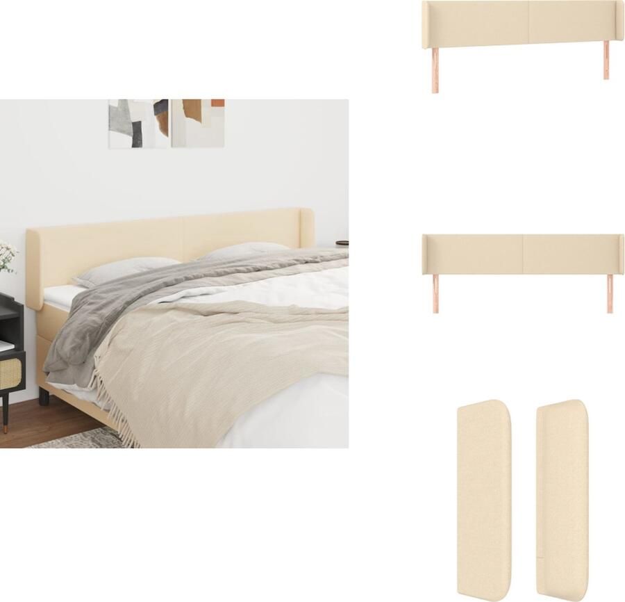 VidaXL Klassiek Hoofdbord 183x16x78 88 cm Crème stof Verstelbare hoogte Stevige houten poten Bedonderdeel